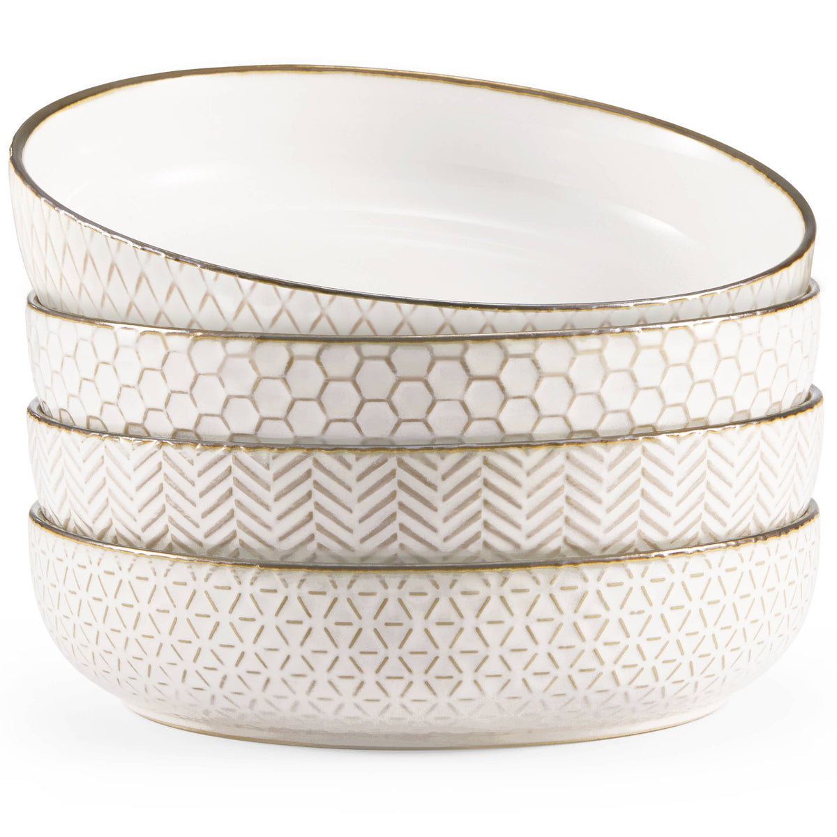 Kook Ceramic Pasta Bowls, 40 oz, Set of 4, Cream/Copper
