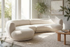 Full-body view of Lake Chaise Sectional in a natural-lit living room highlighting its solid wood frame and modern comfort.