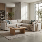 Full-body view of Sylvie bench seat sectional in an upscale lounge, demonstrating comfort and craftsmanship.