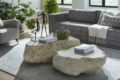 Cast Boulder Coffee Table, Roman Stone, Small