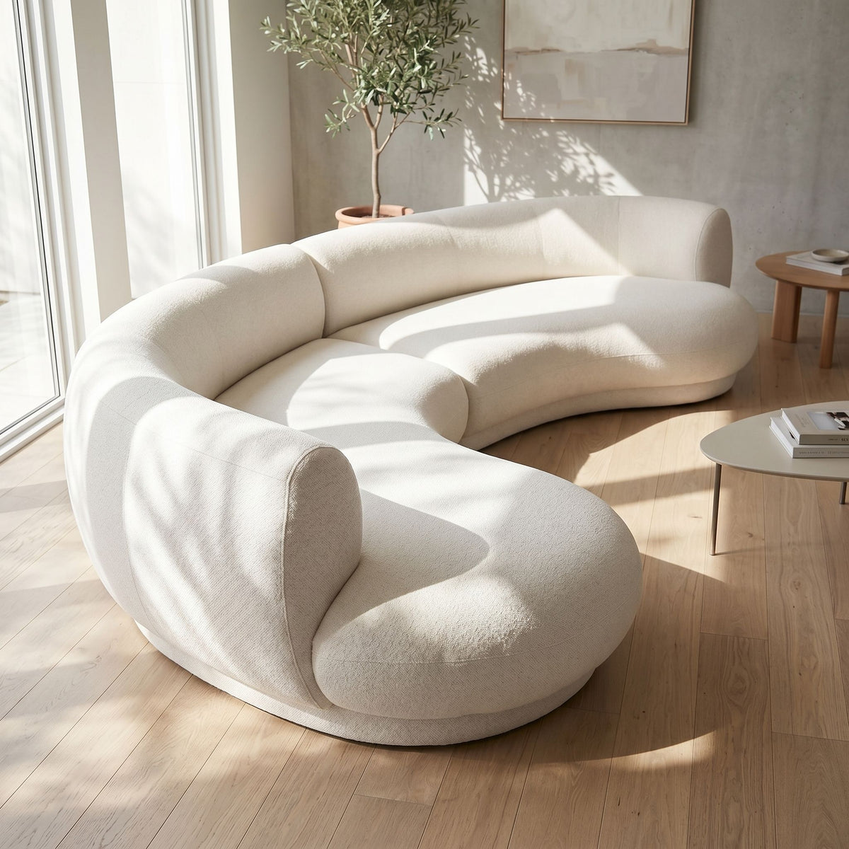 Elevated top view of the cushioned chaise showing foam and fabric texture on oak floor.