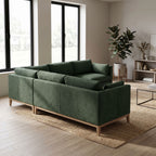 Full view of Leo Sectional displaying its size and handcrafted frame in a contemporary living space.