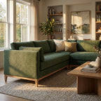 Lifestyle scene of Leo Sectional in a family room emphasizing comfort and rich fabric.