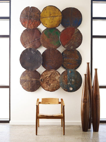 Reclaimed Oil Drum Wall Disc Individual Pieces, Assorted Colors and Depths