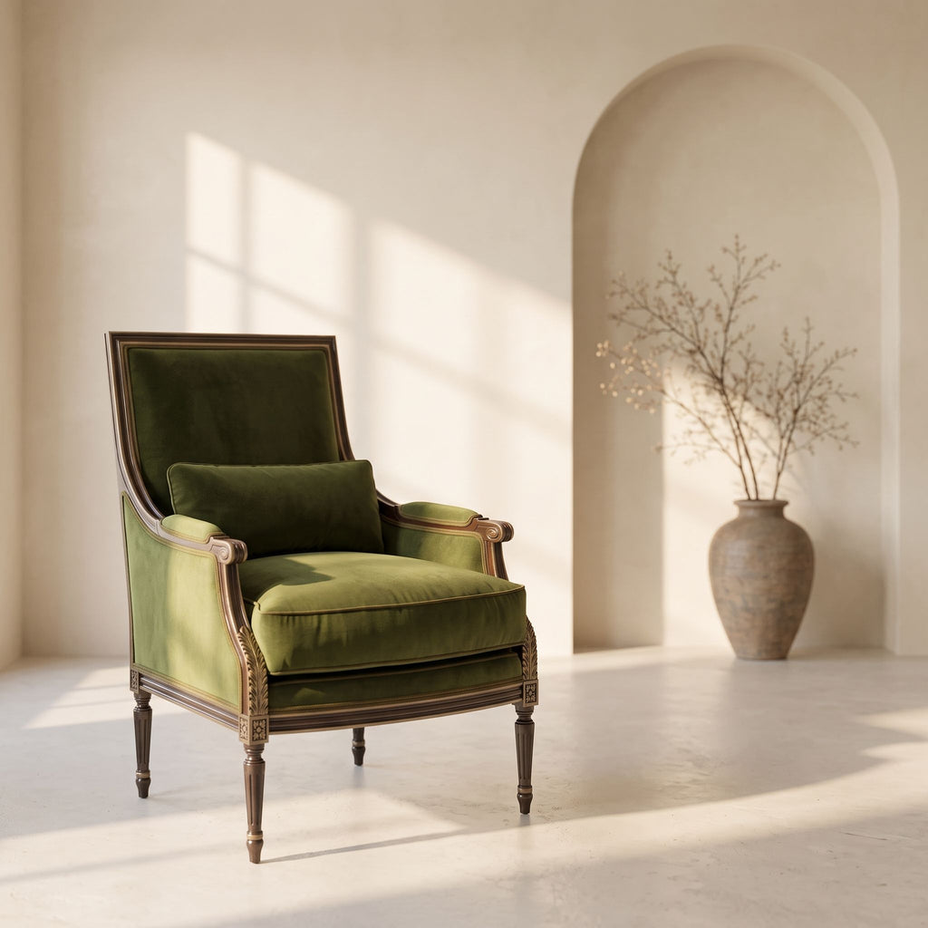 Timeless Cameron Chair-911 with elegant design, in subtle minimal gallery with warm lighting and architectural details