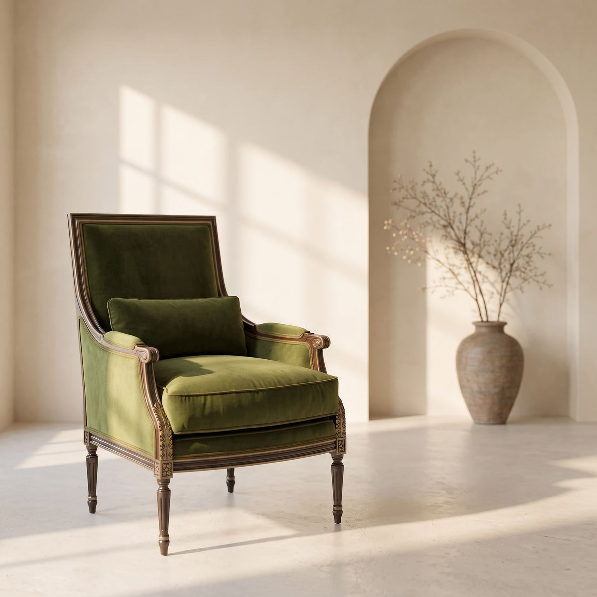 Timeless Cameron Chair-911 with elegant design, in subtle minimal gallery with warm lighting and architectural details
