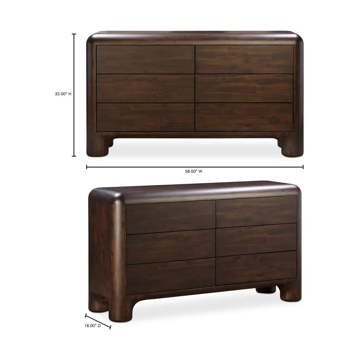 Rowan 6 Drawer Dresser Dark Brown