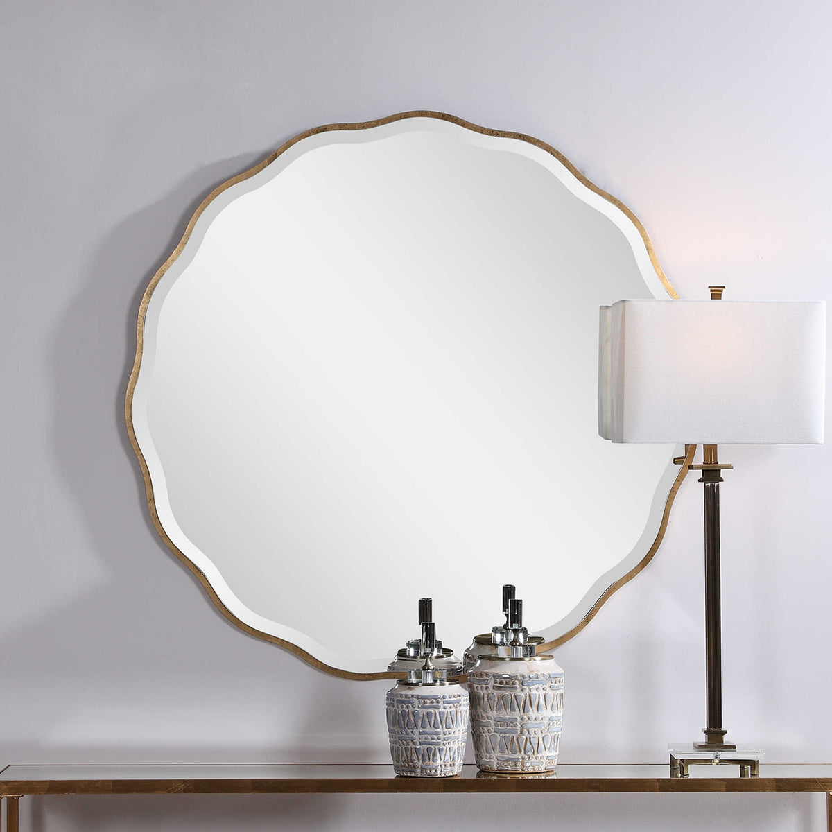 ANETA ROUND MIRROR, GOLD - Hedi's Furniture