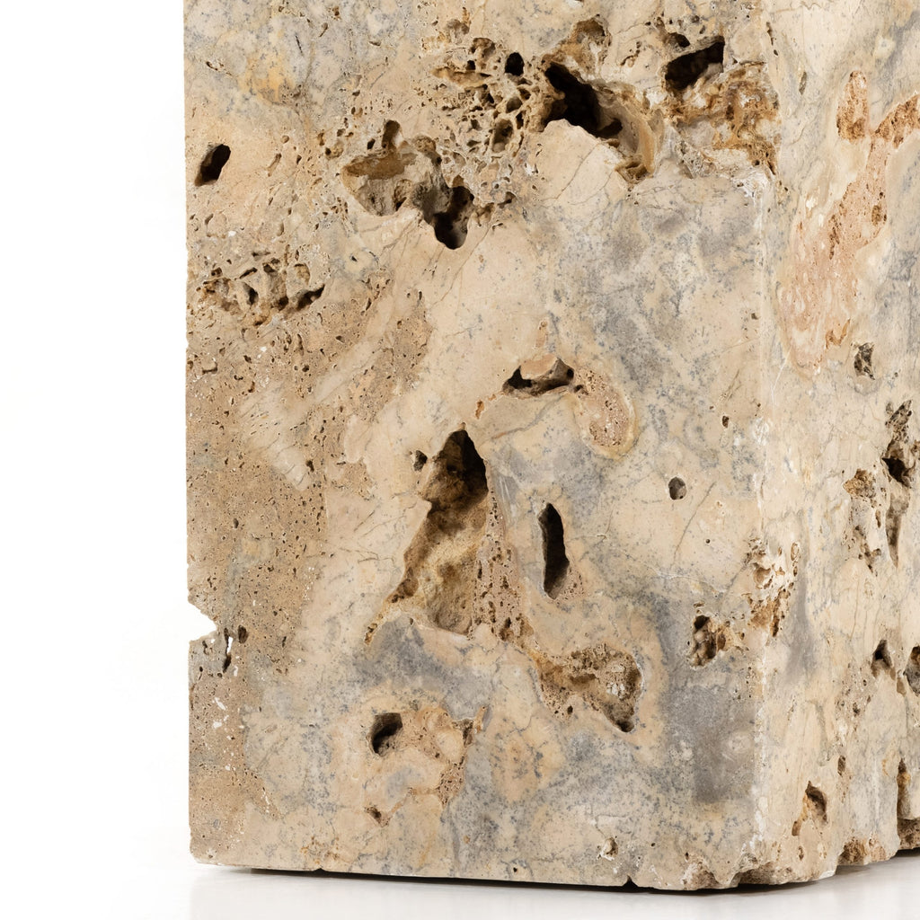 FAYDON END TABLE-ROMANO FOSSE TRAVERTINE - Hedi's Furniture