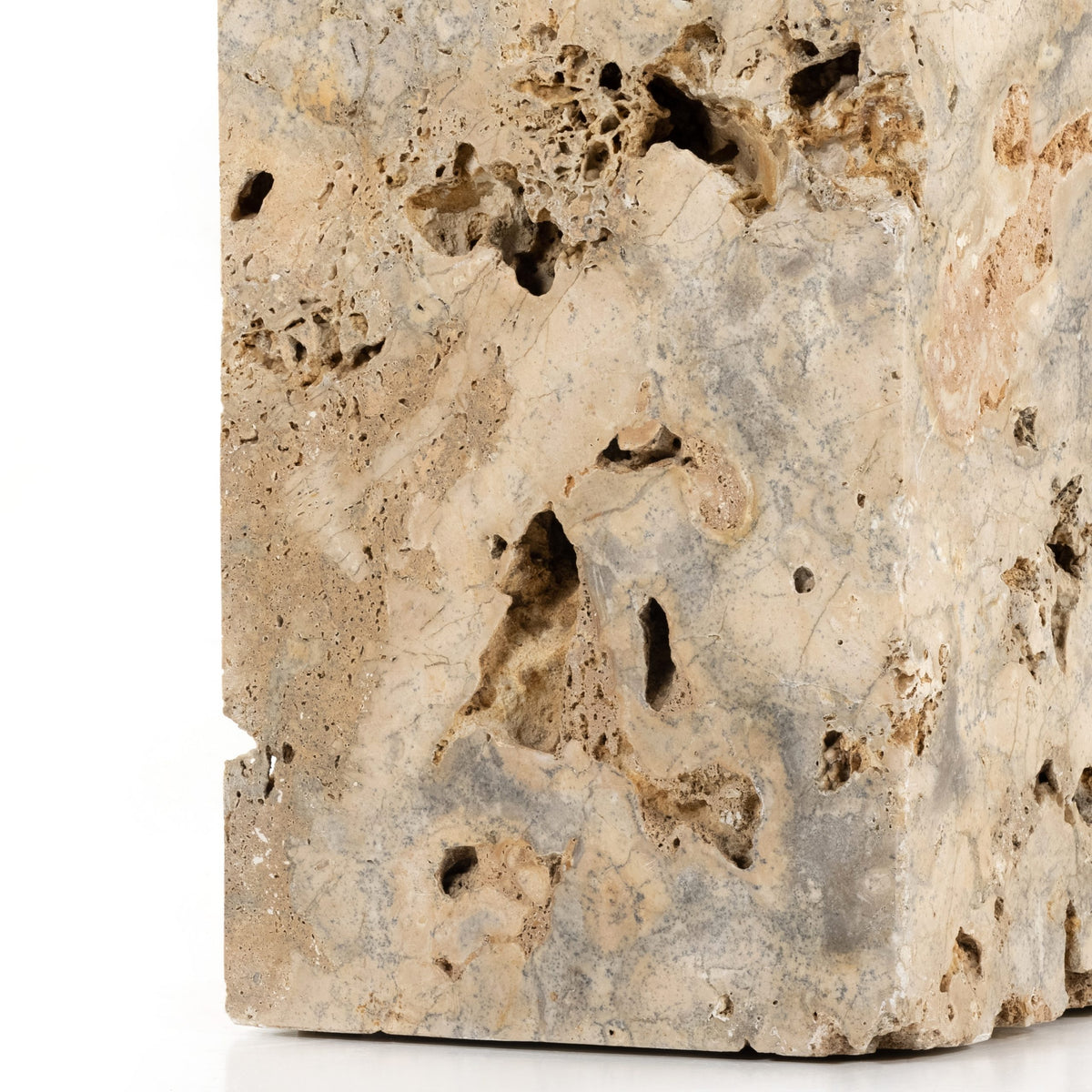 FAYDON END TABLE-ROMANO FOSSE TRAVERTINE - Hedi's Furniture