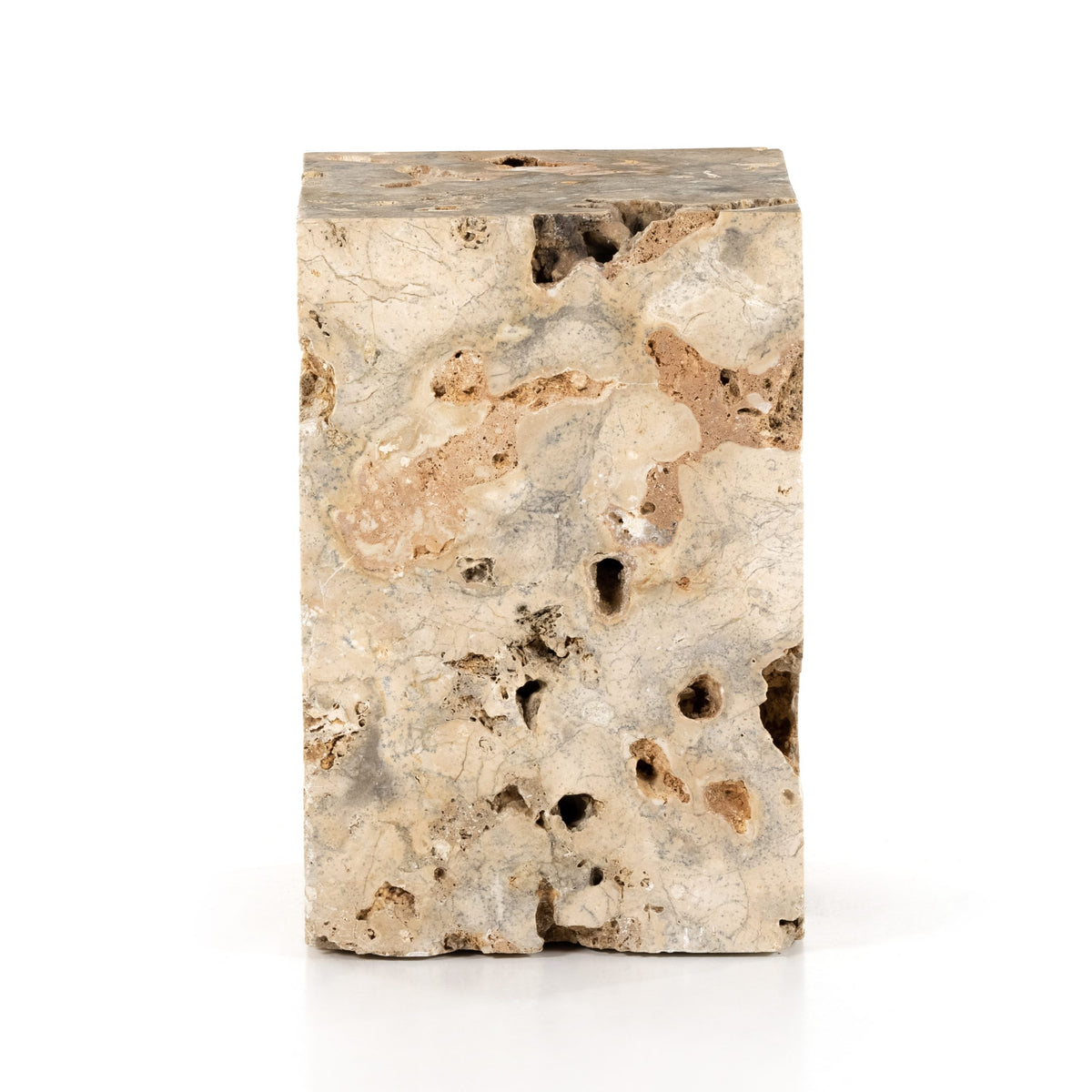 FAYDON END TABLE-ROMANO FOSSE TRAVERTINE - Hedi's Furniture