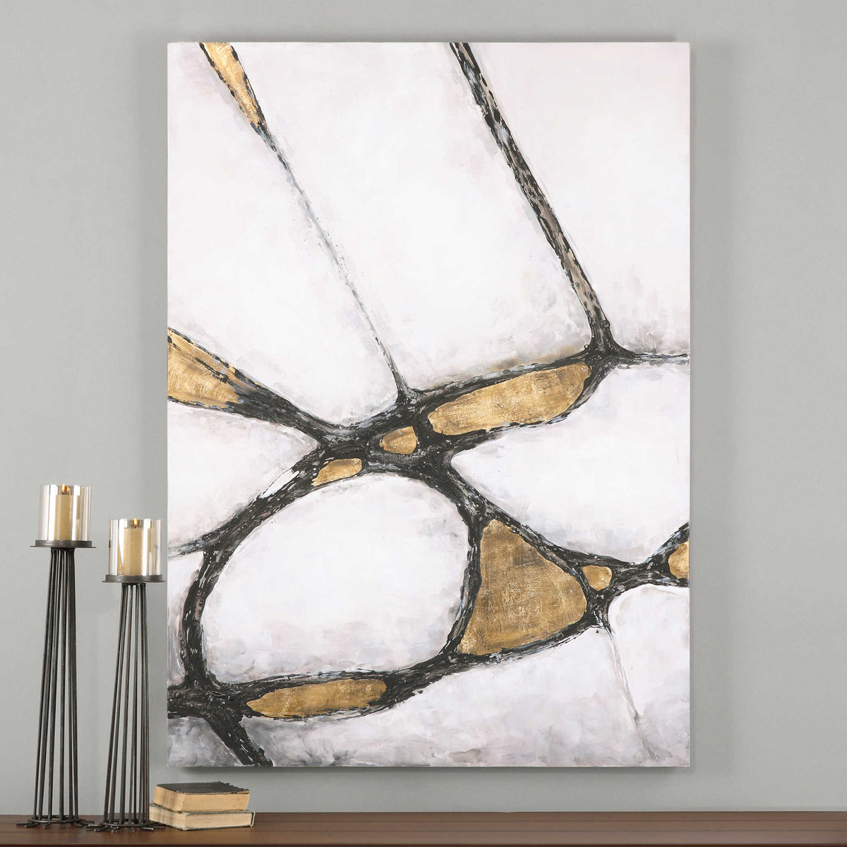 ABSTRACT IN GOLD AND BLACK HAND PAINTED CANVAS - Hedi's Furniture