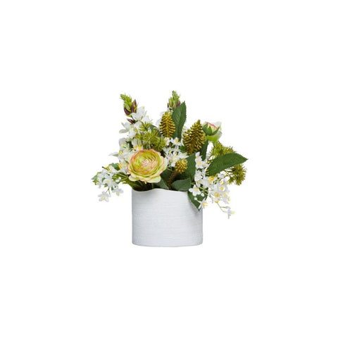 WHITE/GREEN FLOWERS IN WHITE CYLINDER - Hedi's Furniture