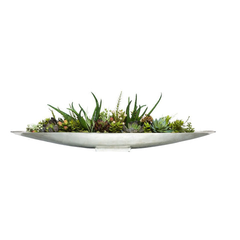 MIXED SUCCULENTS IN LARGE SILVER BOAT - Hedi's Furniture